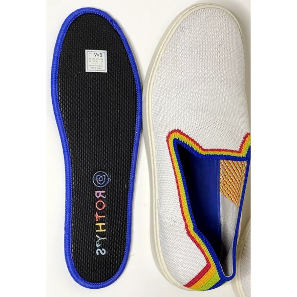 Rothy’s | Limited Edition The Original Slip On Sneaker in White, Rainbow Stripe - Picture 6 of 8